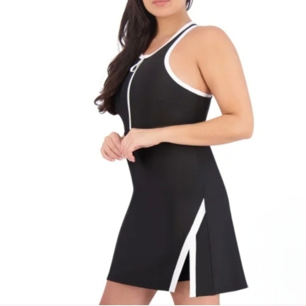 SAGE Collective Women's Active Dress with Inner Short Size Large Black White